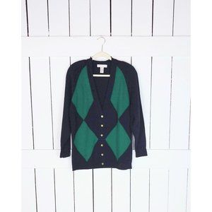 Vintage Jones New York argyle cardigan sweater tunic cardigan sweater
